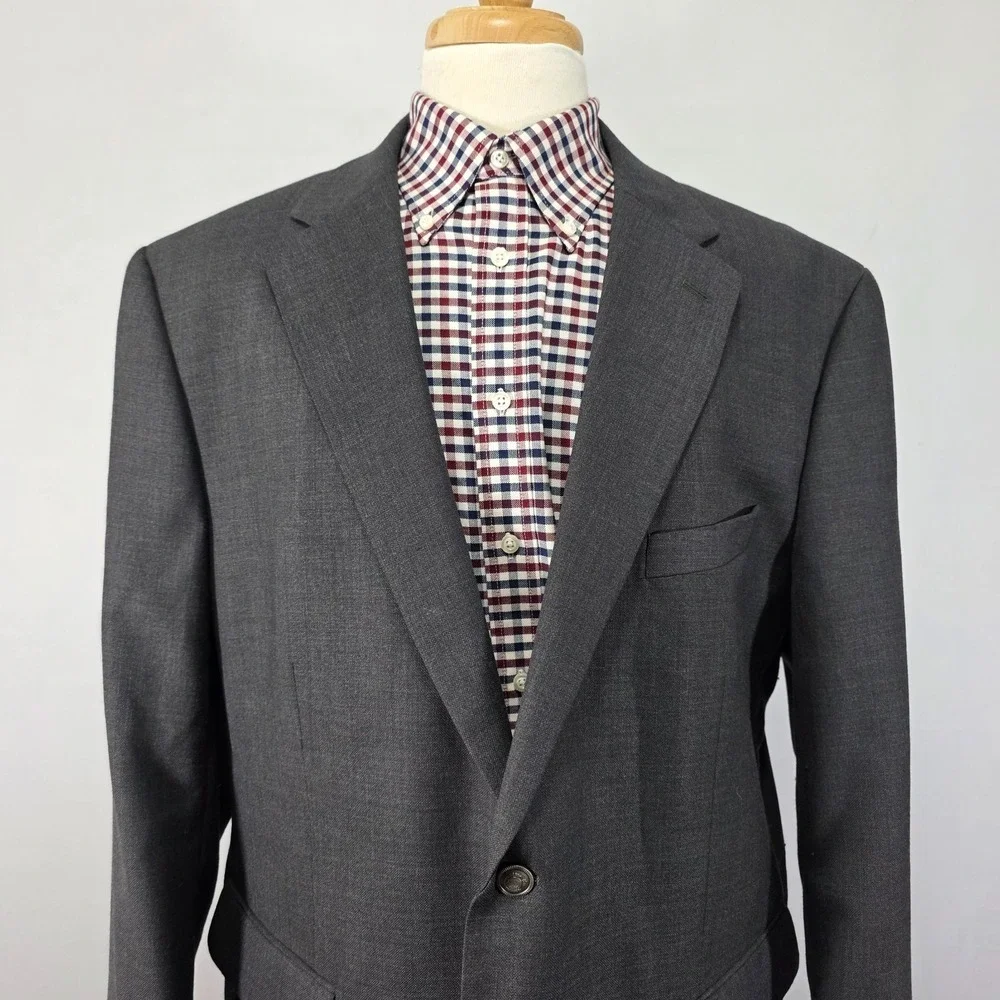 Stafford‎ Essentials Men's Sport Coat Blazer Two Button Gray Poly Wool Blend 48R